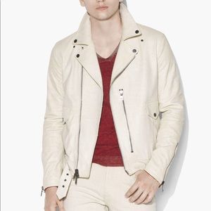 Burnished Antique White Leather Biker Jacket